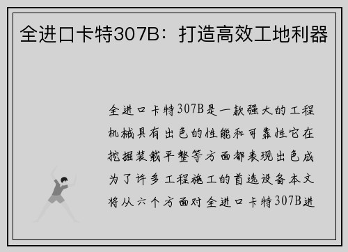 全进口卡特307B：打造高效工地利器