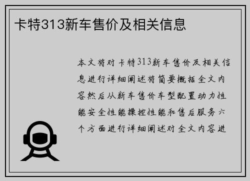 卡特313新车售价及相关信息